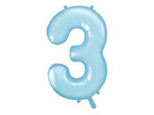 Nummerballong, siffran 3, Ljusblå, 86 cm.