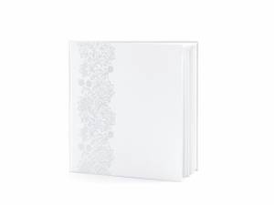 Gästbok, pärlvit med ornament i silver, 22 sidor