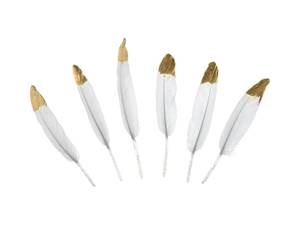 Fjädrar, vita, med guldfärgad topp. 10-16 cm
