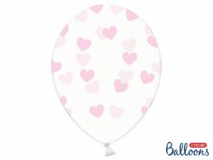 Ballonger, genomskinliga med ljusrosa hjärtan, 6-pack