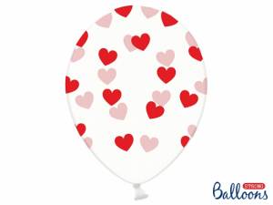 Ballonger, genomskinliga med röda hjärtan, 6-pack