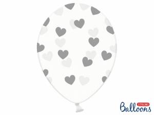 Ballonger, genomskinliga med silverhjärtan, 6-pack