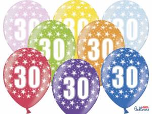 Ballonger, metallic, till 30-åring ca 30 cm, 6-pack
