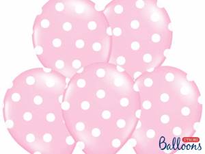 Ballonger, rosa med vita prickar, 6-pack