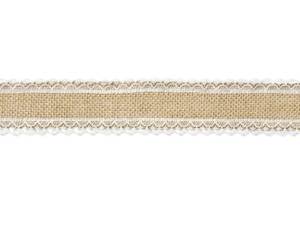 Juteväv med vit spets på kanten, 50 mm bred. 5 meter