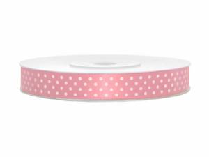 Satinband, Rosa med vita prickar, 12 mm ( 25 m)