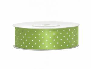 Satinband, Äppelgrön med vita prickar, 25 mm ( 25 m )