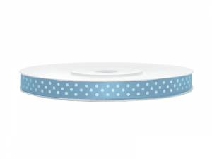 Satinband, Himmelsblå med prickar, 6 mm ( 25 meter )