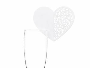 Placeringskort att sätta på glas. Hjärtformad.10 st