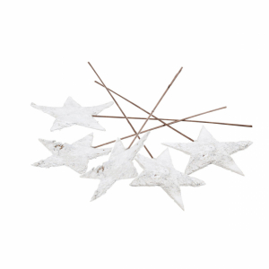 Näverstjärnor på metallpinne, vita. 5 st.