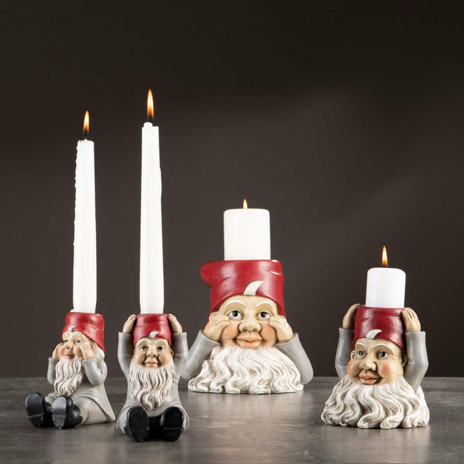 Tomte / Ljusstake, Grå, 2 olika storlekar