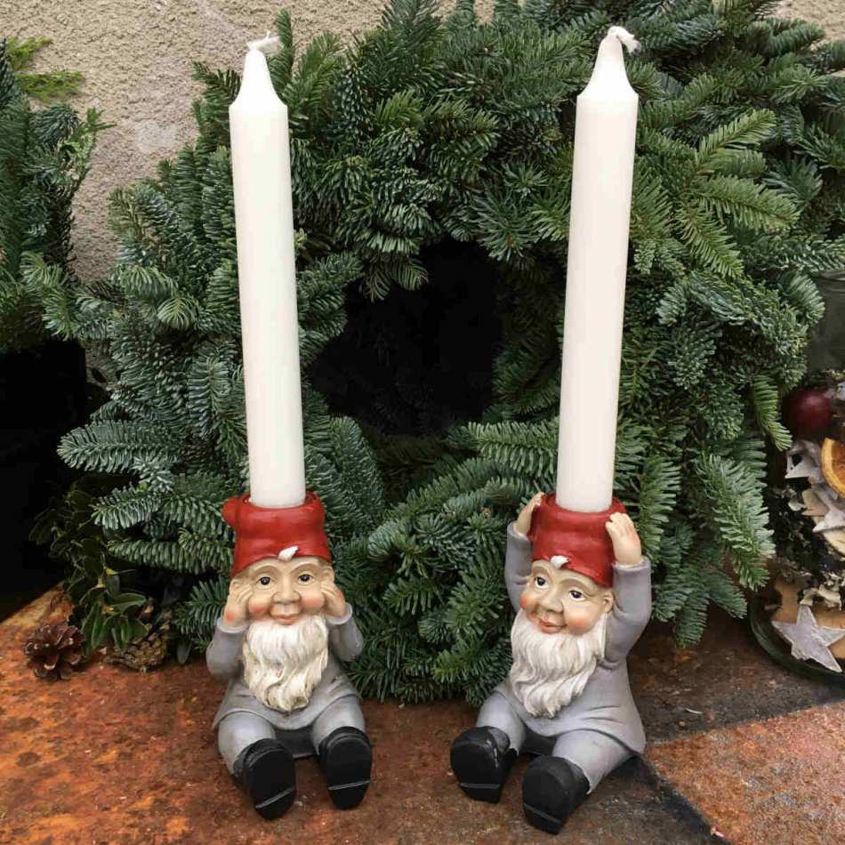 Tomte / Ljusstake, Grå, 2 olika storlekar