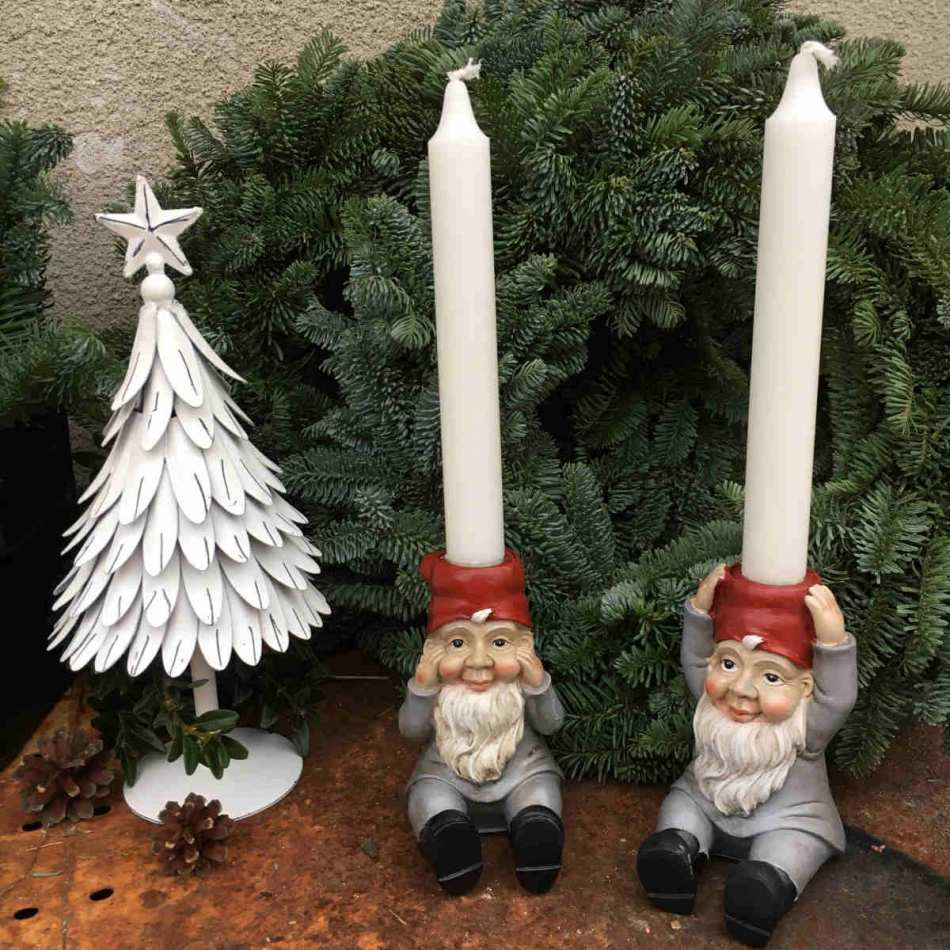 Tomte / Ljusstake, Grå, 2 olika storlekar