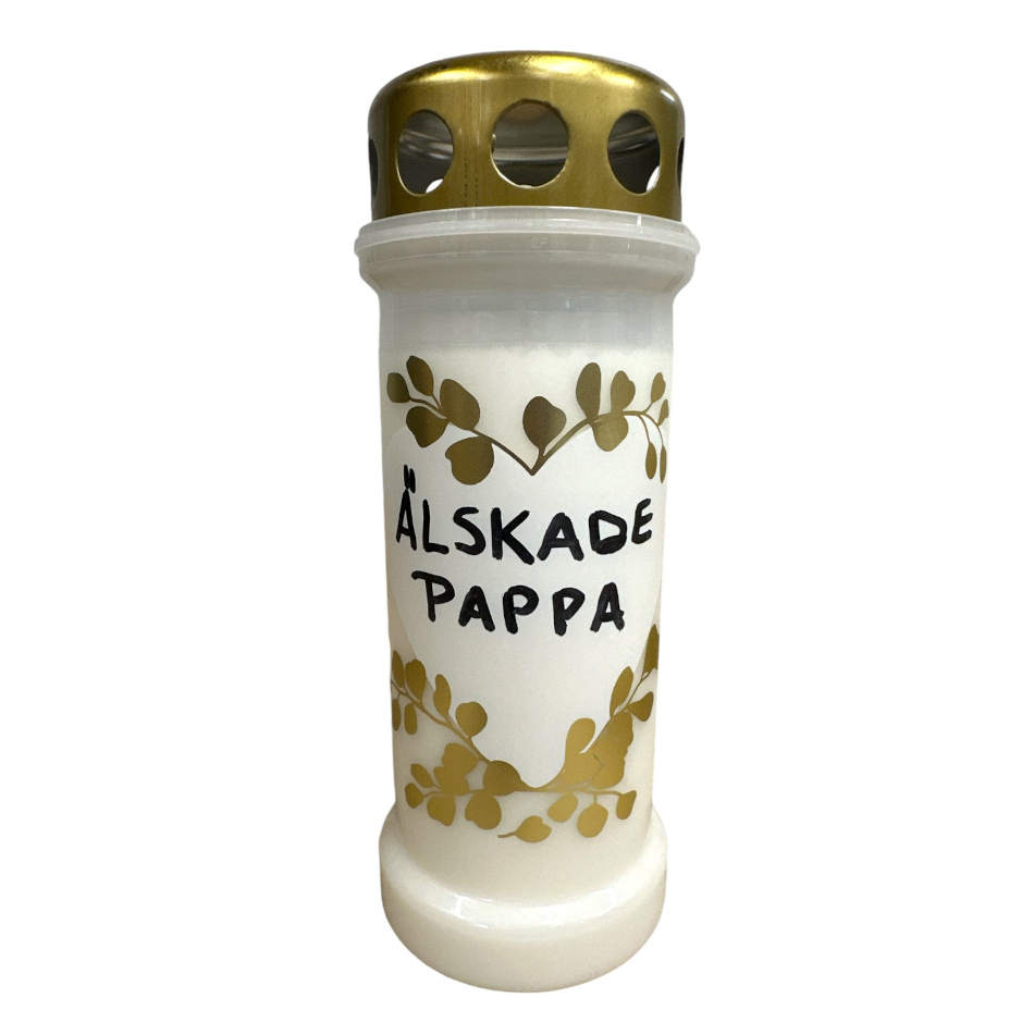 Gravljus Oljeljus med texten Älskade Pappa