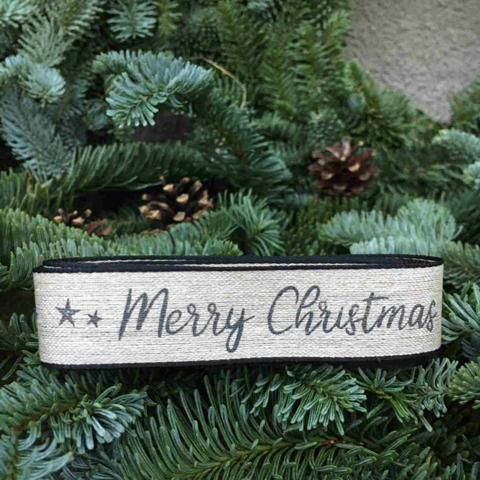 Dekorband Merry Christmas Natur/Svart 2 m