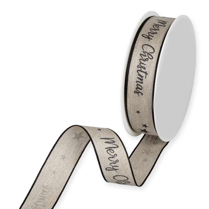 Dekorband Merry Christmas Natur/Svart 15m