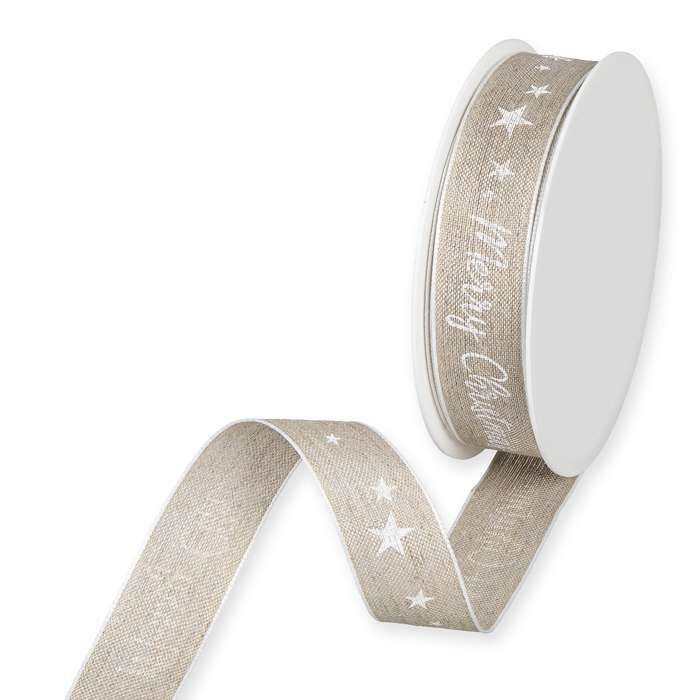 Dekorband Merry Christmas Natur/Vit 2 m