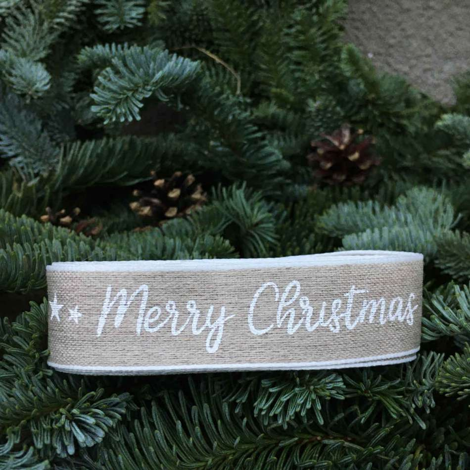 Dekorband Merry Christmas Natur/Vit 2 m