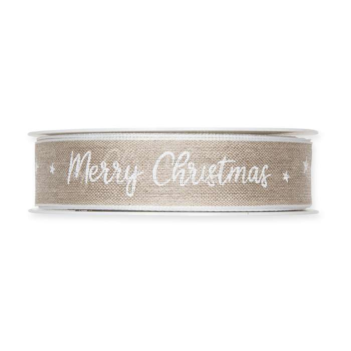 Dekorband Merry Christmas Natur/Vit 15m