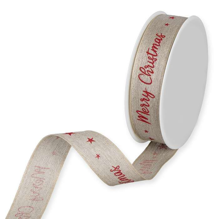 Dekorband Merry Christmas Natur/Röd 2 m
