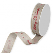 Dekorband Merry Christmas Natur/Röd 2 m Dekorband Merry Christmas Natur/Röd 2 m