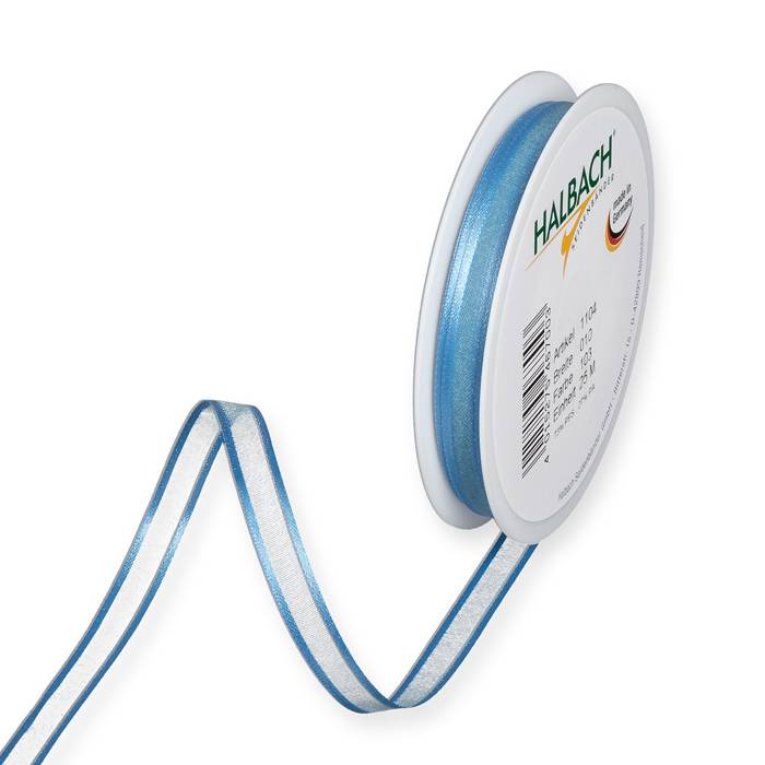 Ljusblått organzaband med satinkant 10 mm