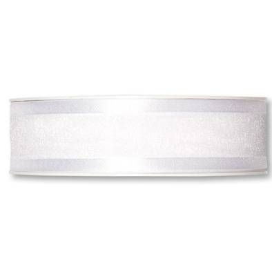 Organzaband med dekorkant, Vit. 25mm. 1 meter