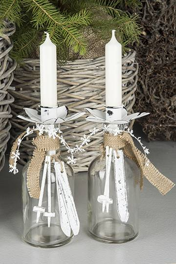 Ljushållare flaska Kronljus Blomma - Vit