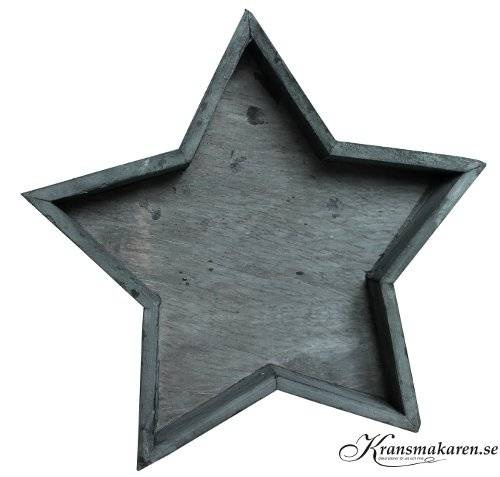 Stjärnformat träfat. Grå. 25x3 cm