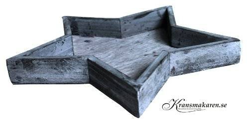 Stjärnformat träfat. Grå. 25x3 cm