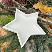 Stjärna, vit, dekorationsfat i trä, 25x3 cm