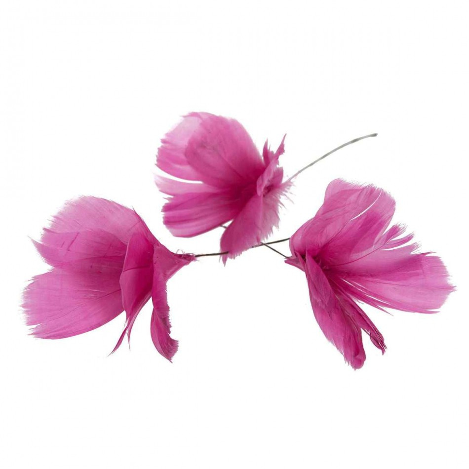 Blomformade fjädrar. Cerise. 12 st
