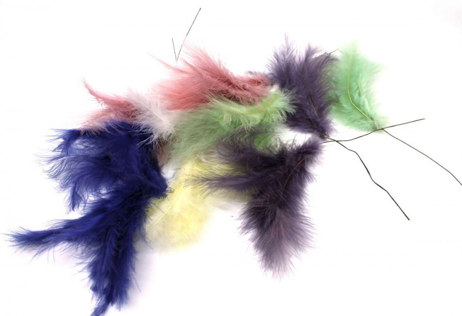 Fjädrar, duniga. Mixade färger. 12 st
