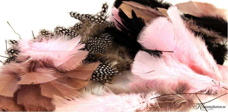 Fjädrar, trådade. 12 st. vippor. Gammalrosa.