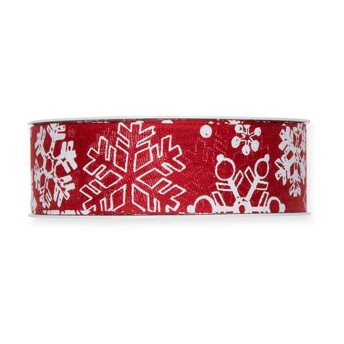 Dekorband med snöstjärnor Röd/Vit 25mm 6 meter