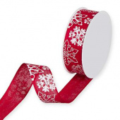 Dekorband med snöstjärnor Röd/Vit 25mm 6 meter Dekorband med snöstjärnor Röd/Vit 25mm 6 meter