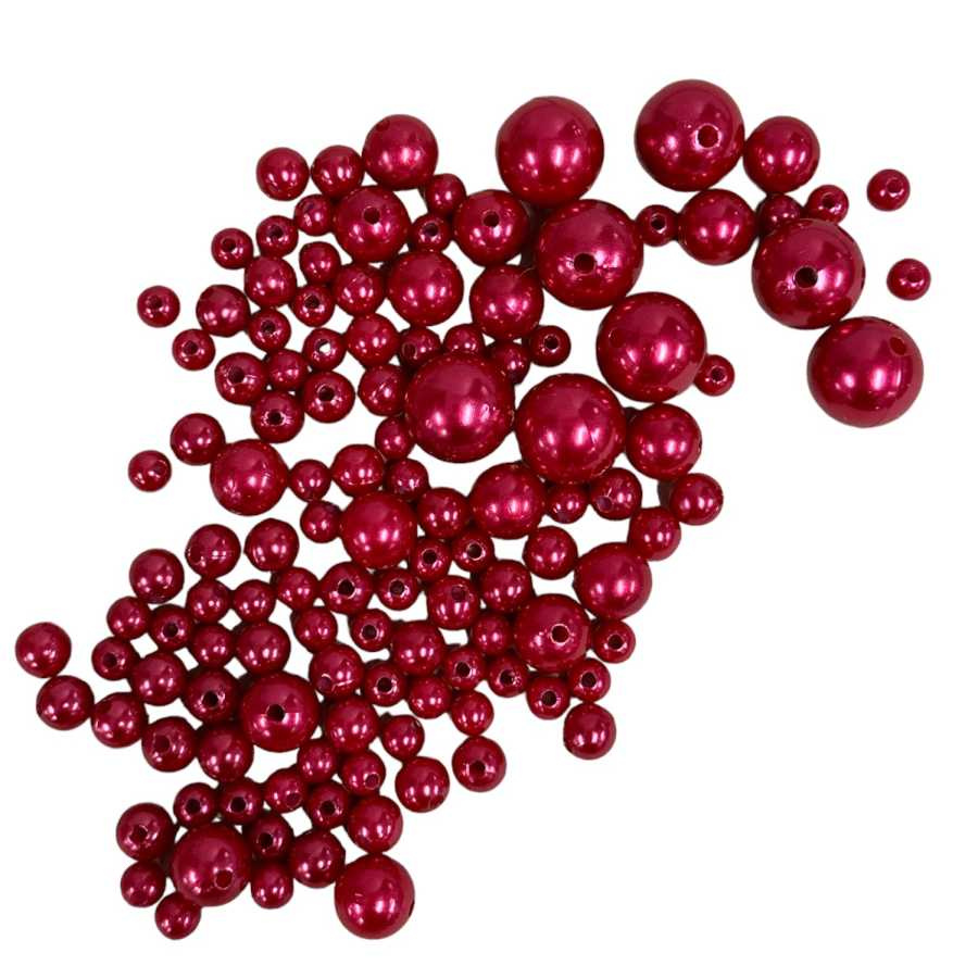 Akrylpärlor röda mixade storlekar