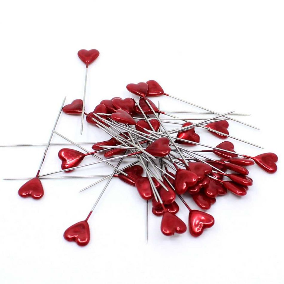 Hjärtformad floristnål. Röd. ca 40 st