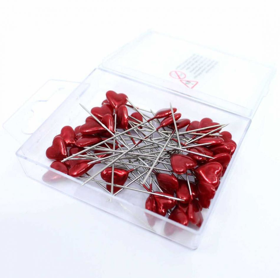 Hjärtformad floristnål. Röd. ca 40 st