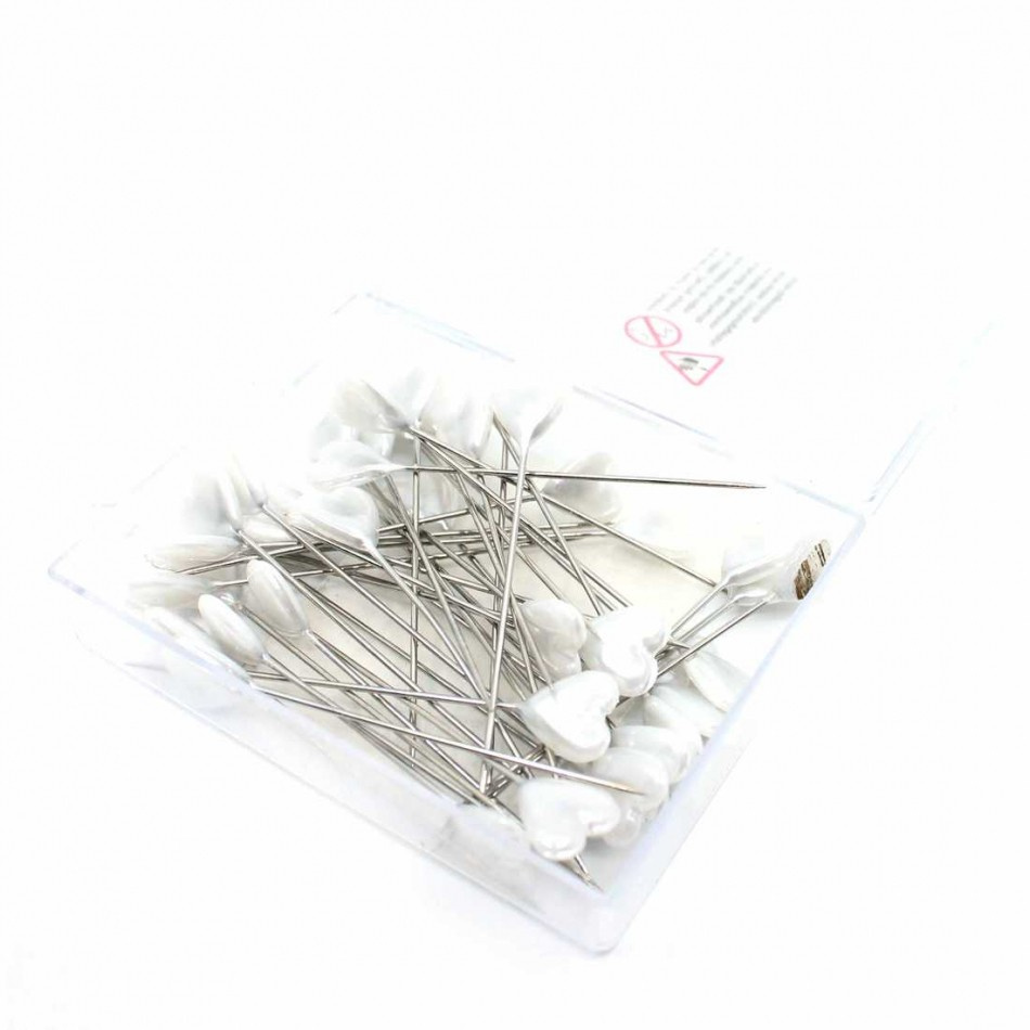 Hjärtformad floristnål. Vita. ca 40 st