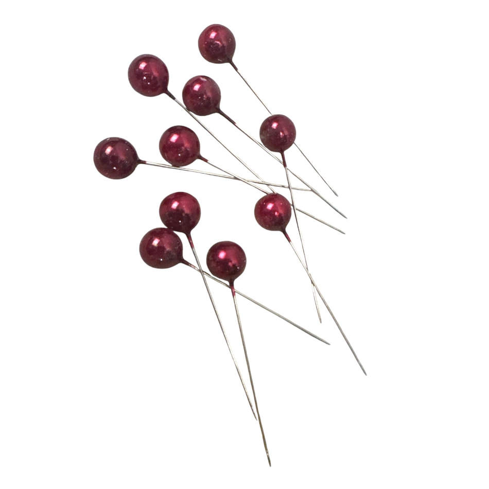 Pärlnålar, röda, 10mm, 10 st