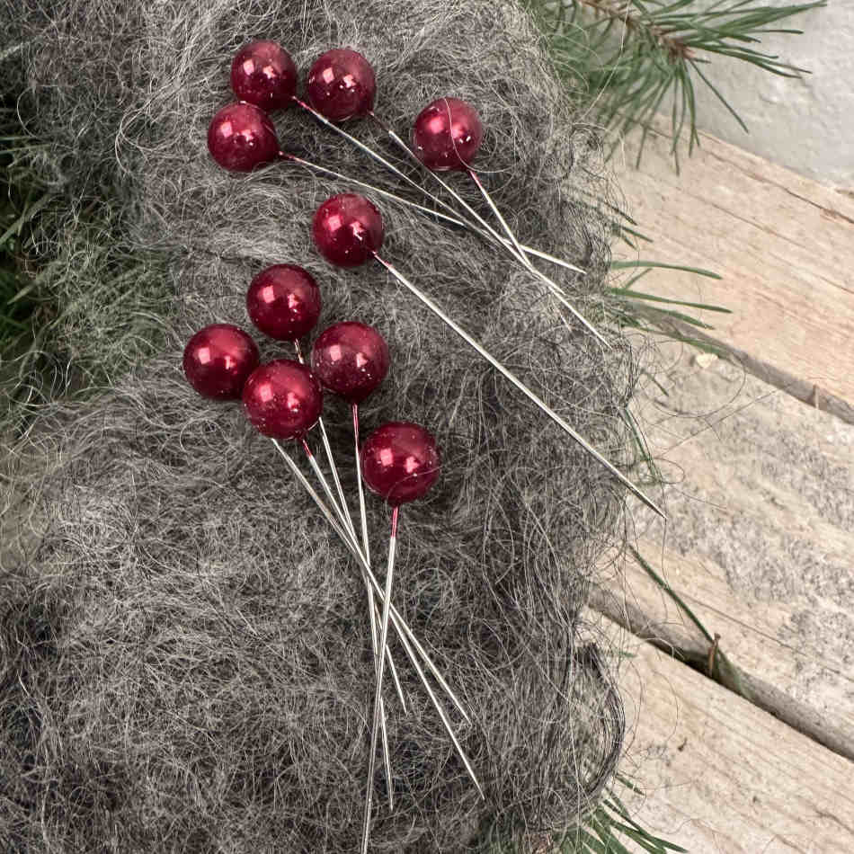 Pärlnålar, röda, 10mm, 10 st