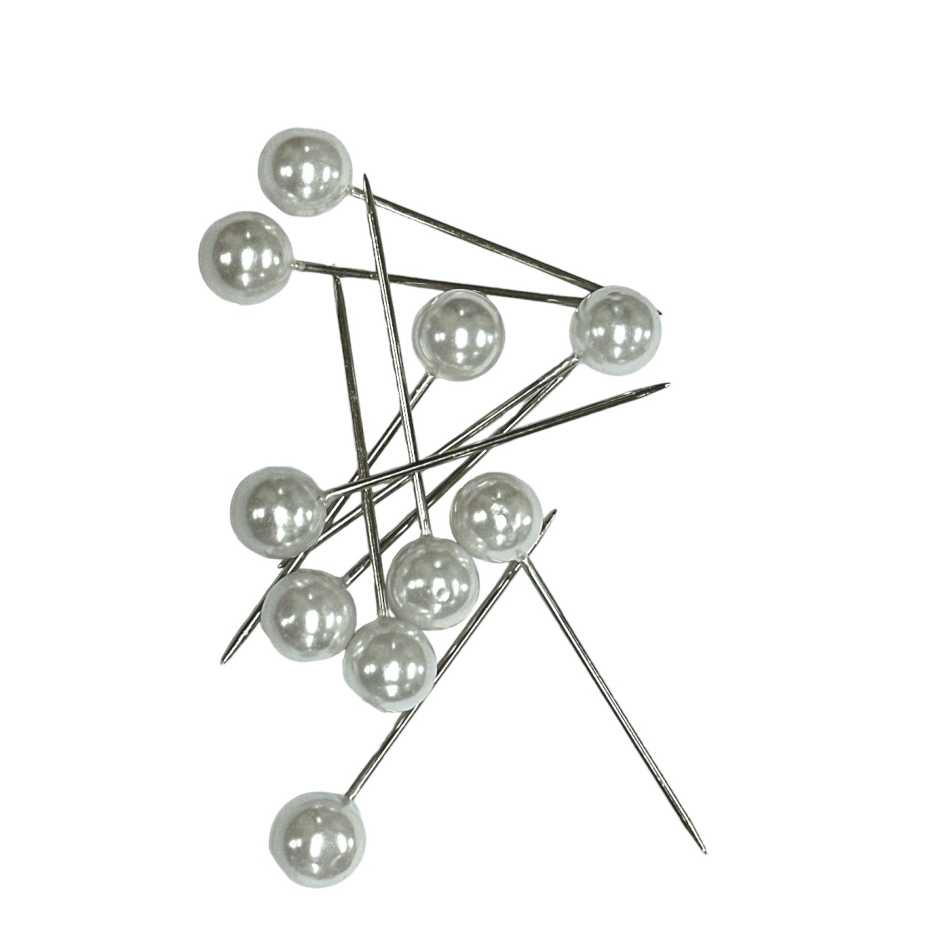 Pärlnålar, vita, 15 mm. 10 st.