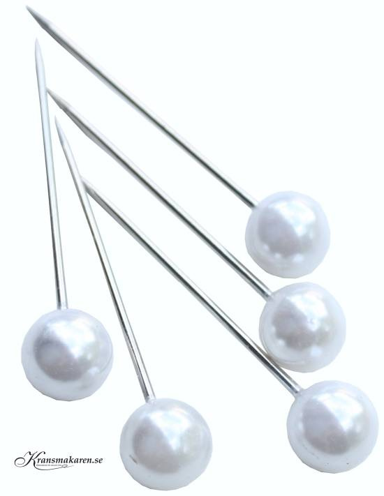 Pärlnålar, vita, 15 mm. 5 st.
