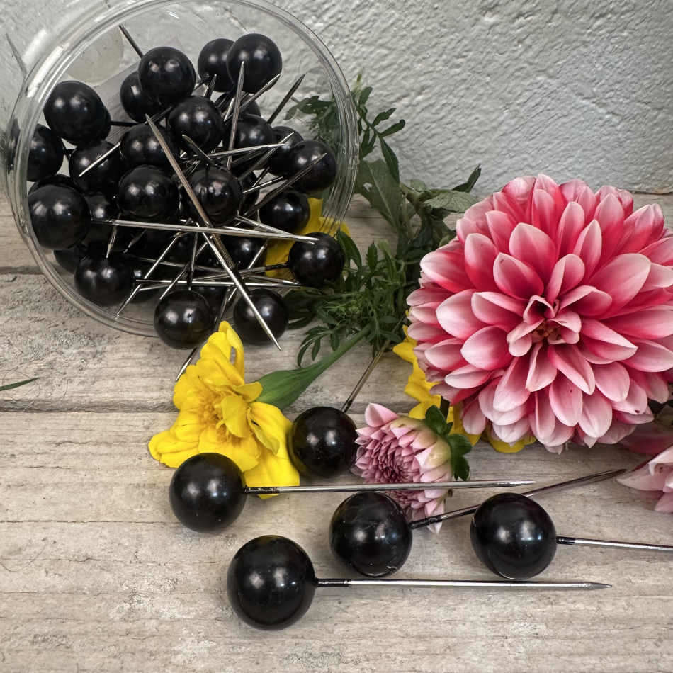 Pärlnålar, Svart, 20 mm, 50 st