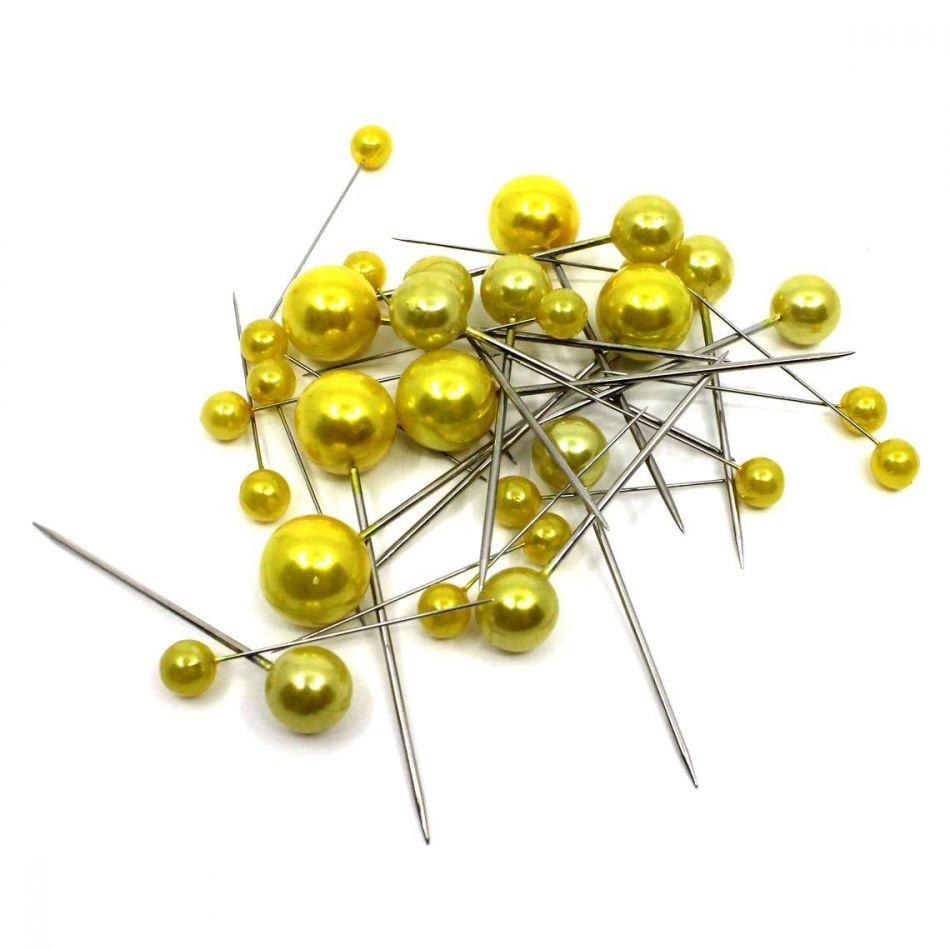 Pärlnålar mixade storlekar i gult. 30 st