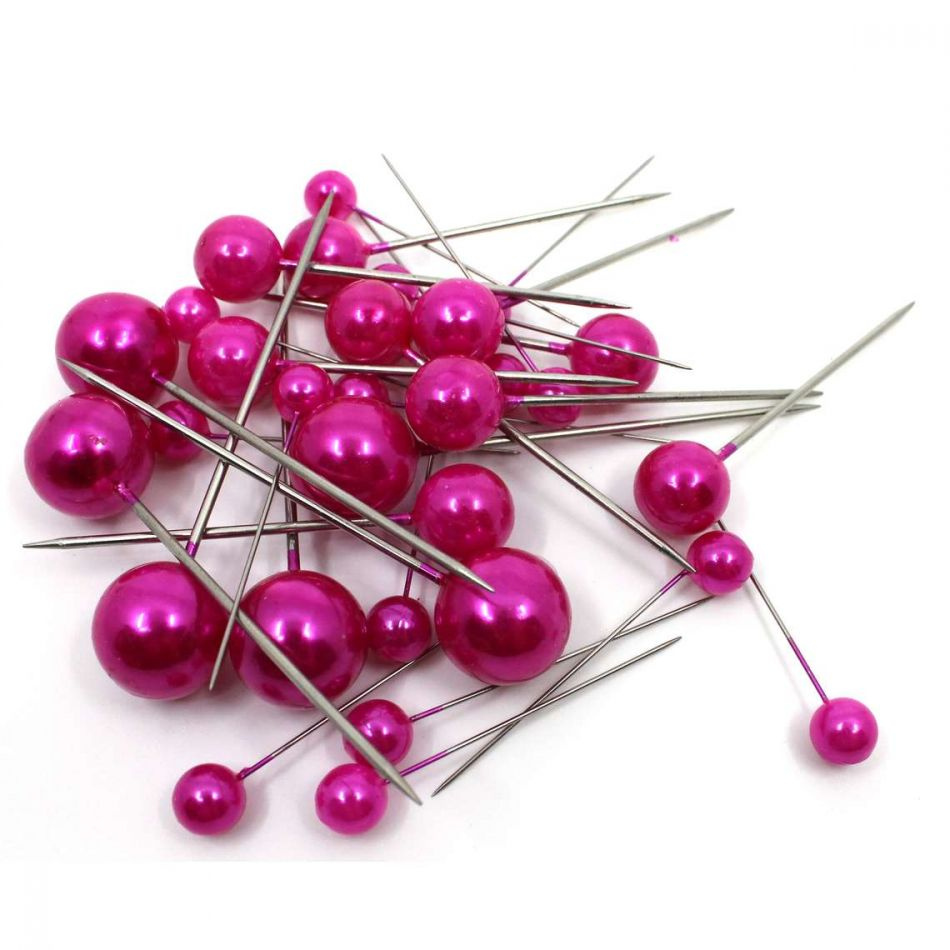 Pärlnålar mixade storlekar i rosa. 30 st