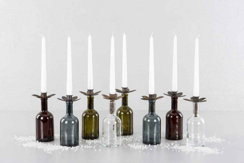 Ljushållare flaska Värmeljus Blomma - Antikbrun