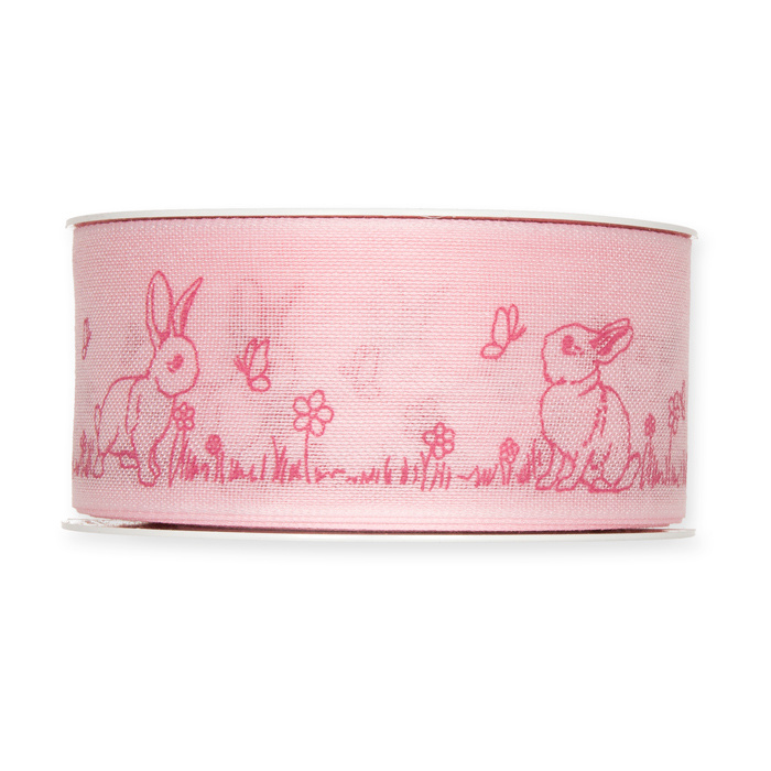 Rosa dekorband med kaniner och fjärilar