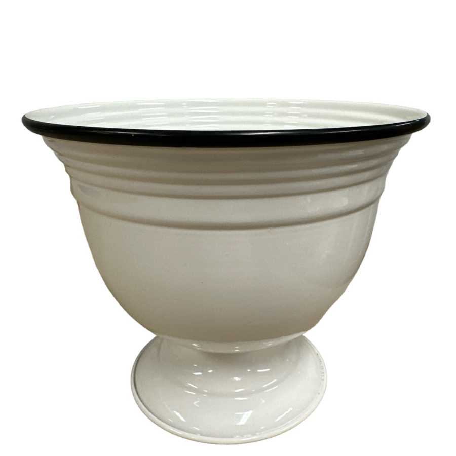 Kruka i vit metall ca 17 cm